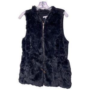 Maurices | Black Faux Fur Thermal Knit Zip Front Cinched Waist Vest, Medium